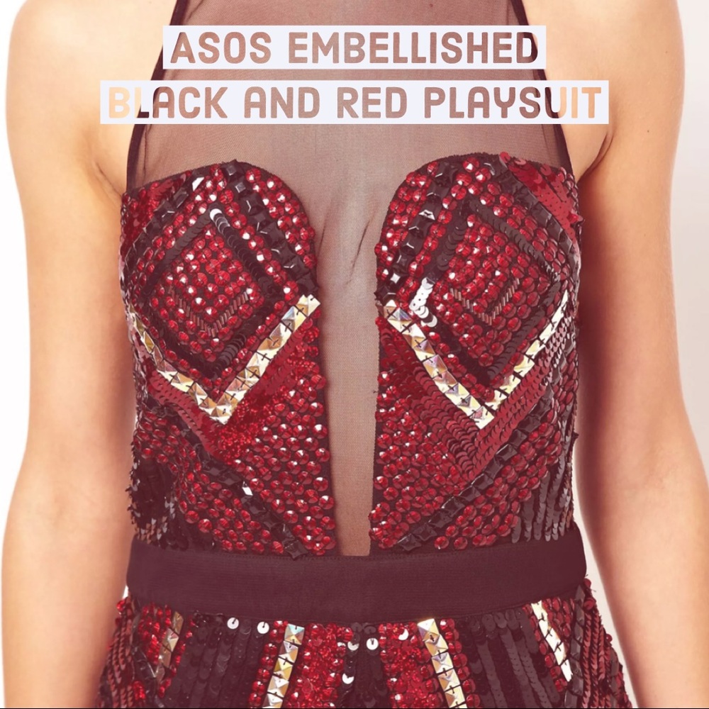 ASOS Black and Red Embellished Playsuit